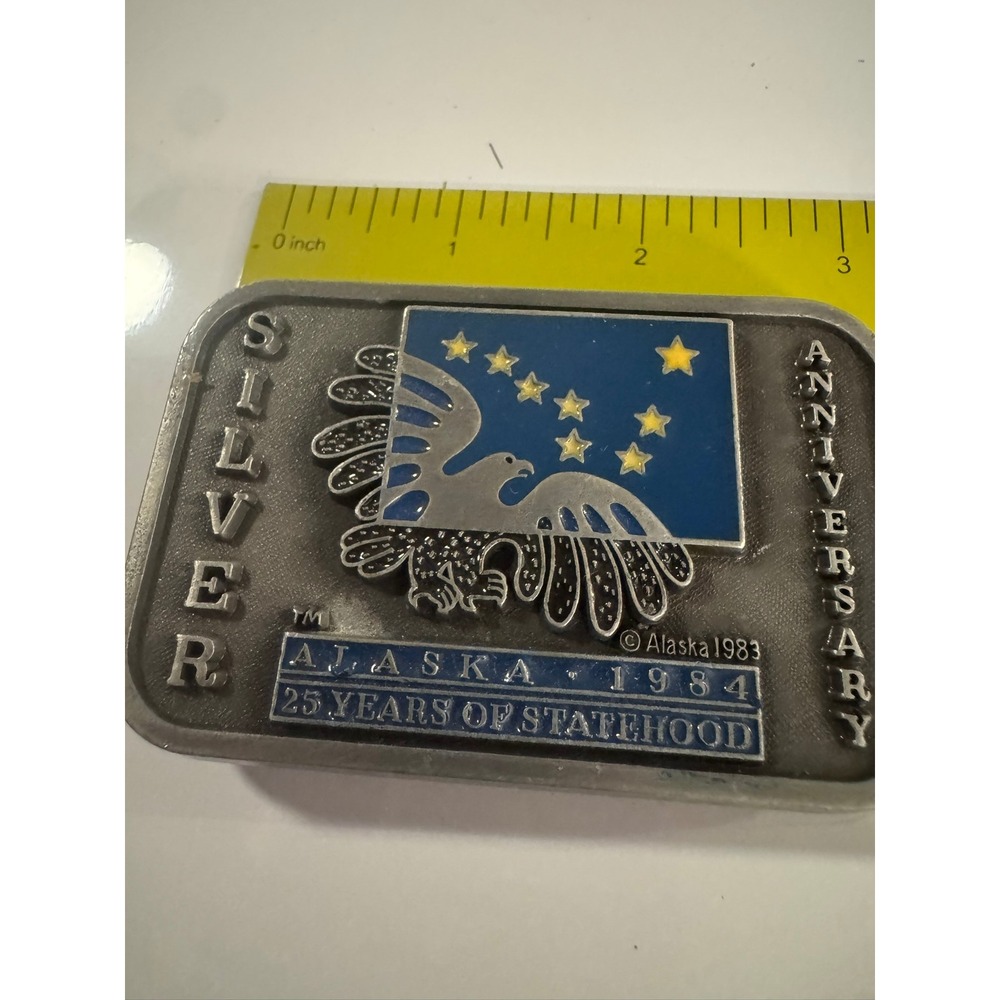 Vintage Alaska 1984 25 Years‎ Statehood Anniversary Belt Buckle Eagle